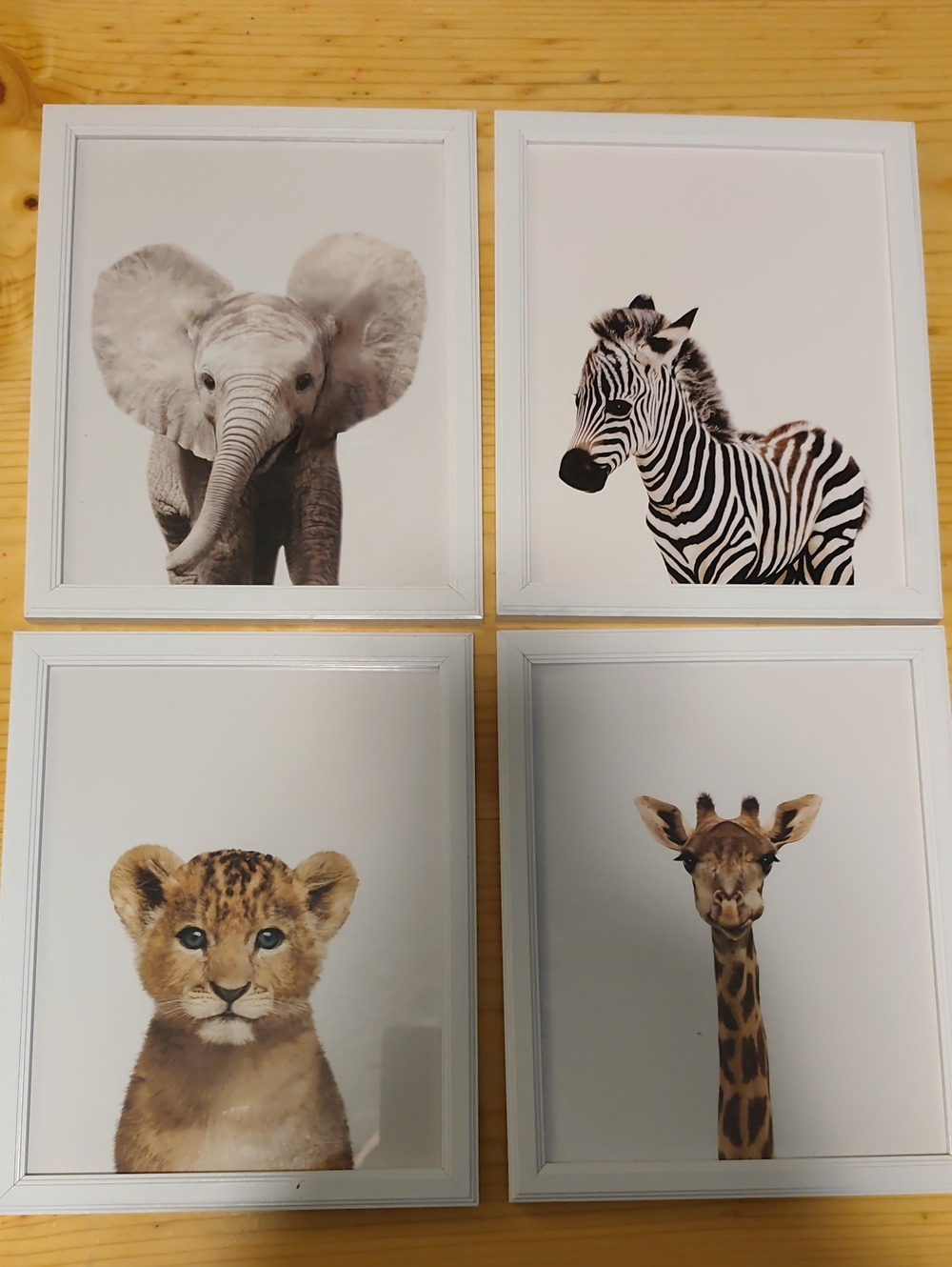 Safari Nursery Wall Art Set with Frames (Elephant, Zebra, Lion & Giraffe) 11x9